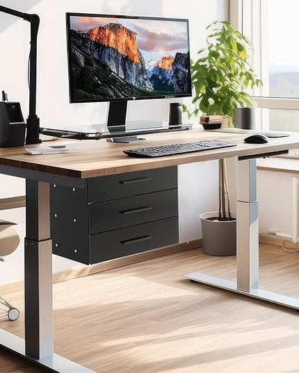 Menkxi 16 Inch Slide out Under Desk Drawer 3 Layer Pull out Desk Organizer Storage Metal Mounted Sliding Hidden Under Counter for Writing Office Sit Stand Workstation, Vertically Stacked, Black