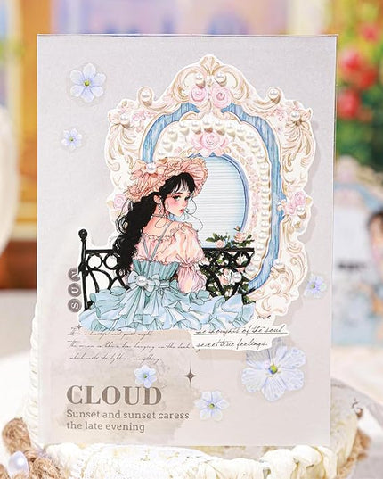 AuriicLeaf French Vintage Girl PET Sticker Set, 60PCS Scrapbook Supplies for Journaling, Planners, DIY Crafts and Gifts