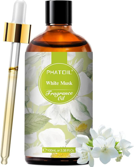 100ML/3.38fl.oz White Musk Fragrance Oils, PHATOIL White Musk Oil for Diffuser, Humidifier, Scented Oils for DIY Soap, Candle Making with Premium Glass Dropper