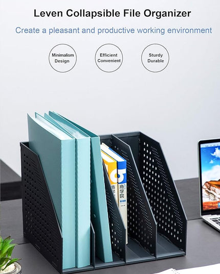 Leven Collapsible Magazine File Holder/Desk Organizer for Office Organization and Storage with 4 Vertical Compartments