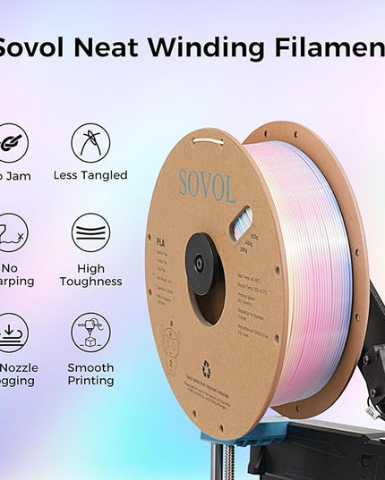 Sovol 3D Printer Silk Shiny Multicolored Gradient Fast Change Rainbow PLA 1kg (2.2 lbs) Spool 3D Printing Materials, Dimensional Accuracy +/- 0.03 mm, 1.75 mm