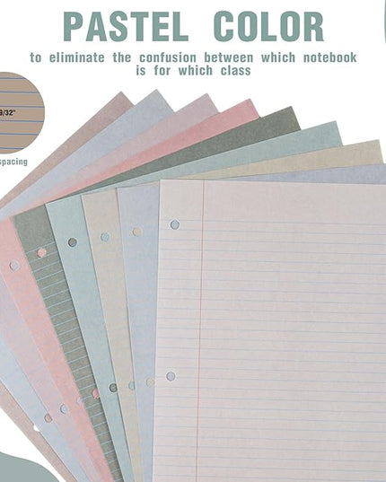PerKoop 400 Sheets Colored Loose Leaf Paper 8.5" x 11" college ruled Lined 3 Hole Punched notebook Filler Paper for 3 Ring Binders Office School Supplies (Morandi Colors)