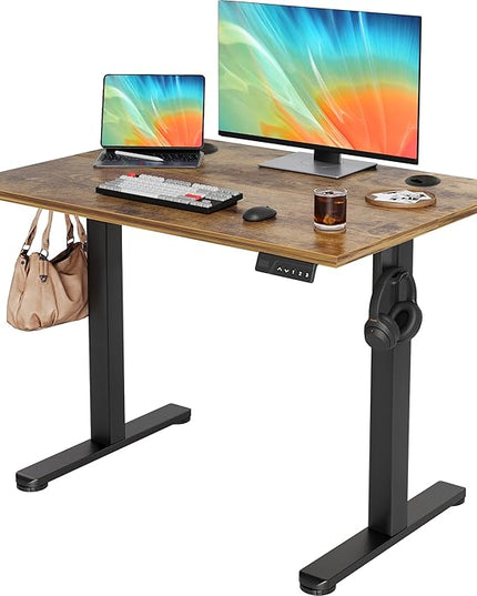 YDN Electric Standing Desk Adjustable Height, 40 x 24 Inches Stand up Desk with Cable Management, Home Office Desks with Splice Board & Black Frame, Rustic Brown Top