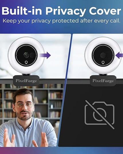 2K Webcam for PC with Microphone & Light & Privacy Cover, Web Camera for Desktop Computer/Laptop/Monitor/Mac, USB Streaming Camera for Zoom/Skype/Teams/Video Calling/Studying and Conference