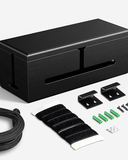 Large Cable Management Box-Stylish Wire Organizer, Wire Concealer and Wire Management Box-Wire Management Box with Protective Sleeve (Black)