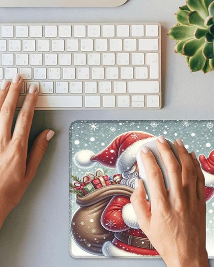 Christmas Yuletide Mouse Pad Square MousePads Non-Slip Rubber Base Mouse Mat Desk Pad with Stitched Edge for Desk Computers Laptop Office, 9.5x8 Inches