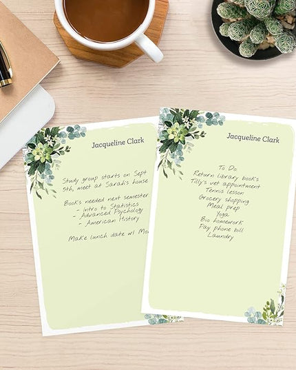 Modern Greenery Personalized Sticky Note Pads / 4" x 6" Repositionable Sticky Note Set/Set of 3 Illustrated Custom Botanical Pads
