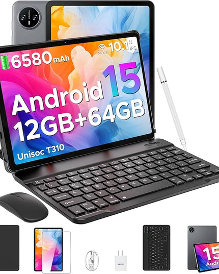 DOOGEE Tab A9 Android Tablet,10 inch Tablet,12GB+64GB/2TB TF,6580mAh Gaming Tablets,2.0GHz Quad Core,1280x800 IPS HD,Dual Speakers,5G WiFi,BT5.0,Face Unlock,Android 15 Tablet with Keyboard,Pen&Mouse