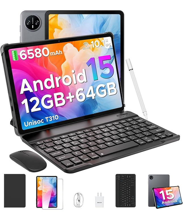 DOOGEE Tab A9 Android Tablet,10 inch Tablet,12GB+64GB/2TB TF,6580mAh Gaming Tablets,2.0GHz Quad Core,1280x800 IPS HD,Dual Speakers,5G WiFi,BT5.0,Face Unlock,Android 15 Tablet with Keyboard,Pen&Mouse