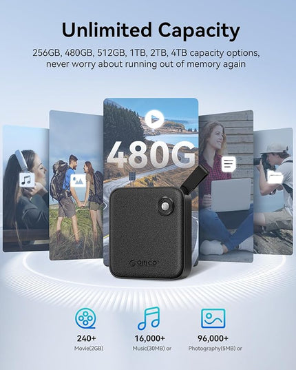 ORICO Portable SSD 480GB with 2 in 1 USB C Cable, External Solid State Drives, Up to 460MB/s, Status Indicator, Reliable Storage for USB-C Smartphone, Tablet, PC - B5PLUS
