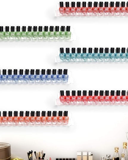 15" Acrylic 6 Shelves Nail Polish Wall Mounted Holder Paint Organizer Storage Rack Clear Hanging Nail Polish Shelf Floating Wall Mount Nursery Bookshelves Vinyl Display Record Holder.