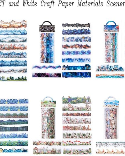 Dwpetzo Large Seasonal Nature Landscape Stickers for Journaling, 60 Sheets Dual Materials Transparent PET and Craft Paper Stickers for Junk Journal, Collage, Aesthetic Crafts Arts