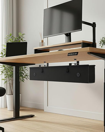 Under Desk Cable Management Tray, 30-inch No-Drill Cord Organizer with Anti-Sag Reinforced Base, Fabric Wire Management Hider for Standing Desk, Office & Gaming Accessories - Black