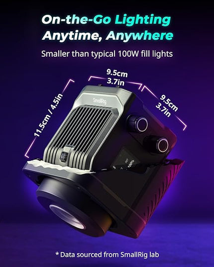 SmallRig RC 100C RGBWW LED Video Light, with App Control, 100W Mini COB Continuous Output Lighting, Handheld Spotlight 2700-10000K/CRI 96+/TLCI 98+/12 Effects, 11000Lux/1m, Pro Version Ink Blue, 5381