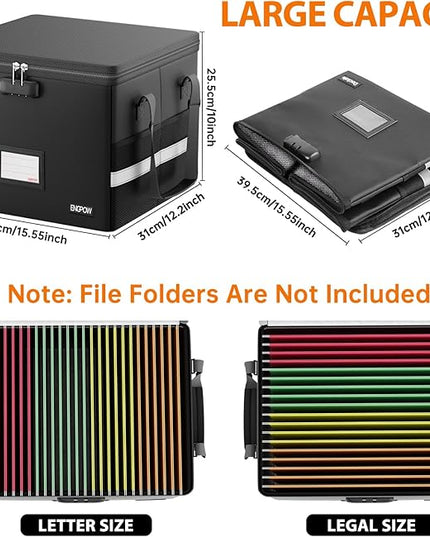 ENGPOW 5200°F Fireproof Document Box with Lock, Heat Insulated Collapsible File Storage Organizer with Handle, Portable Home Office File Cabinet for Hanging Letter/Legal Size Folder, Black