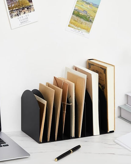 Suzile Metal Desktop File Organizer, 10 Compartments, Vertical File Sorter, Black, 10.63 L x 5.79 W x 5.41 H, Office, Reception Areas, Workspace