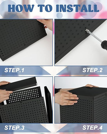 Geelin Metal Pegboard Display with Pegboard Hooks, 9.8 x 9.8 x 20.5 In Rotating Display Stand Display Racks for Craft Shows Pegboard Organizer with Peg Hooks for Jewelry Organizing Retail (Black)
