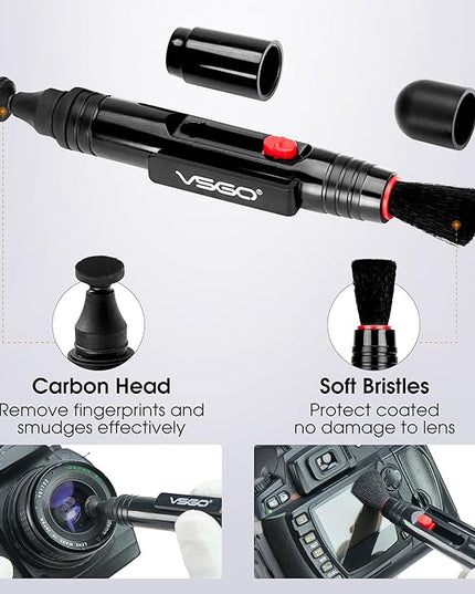VSGO 4-in-1 Camera Cleaning Kit for Canon, Nikon, Sony DSLR Cameras, Air Blower, Lens Brush Pen, Microfiber Cloths (VS-A13E)
