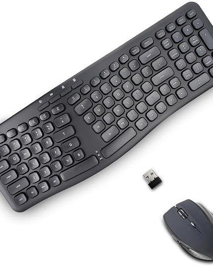 XUANGUI Silent Wireless Computer Keyboard and Mouse Combo with Magnetic Wrist Rest, Ergonomic Cordless Full Size Key Board and 4800 DPI Quiet Mice Set for PC Laptop Tablet, Office and Home Use
