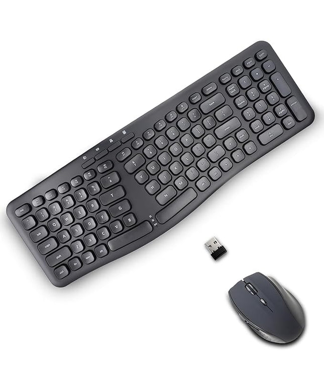 XUANGUI Silent Wireless Computer Keyboard and Mouse Combo with Magnetic Wrist Rest, Ergonomic Cordless Full Size Key Board and 4800 DPI Quiet Mice Set for PC Laptop Tablet, Office and Home Use
