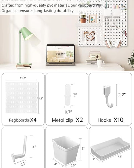 Wall Organizer Peg Board - Elevate And Declutter Your Gaming And Office - Create A Perfectly Structured Space(White)