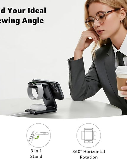 Acer 3 in 1 Charging Station for iPhone, Wireless Charger Stand,15W Fast MagSafe Charger for iPhone 17 16 15 14 13 12 Series-Apple Watch 10 9 8 7 6 5 4 3 2 SE and Ultra Series-Airpods 4 3 2 Pro Series