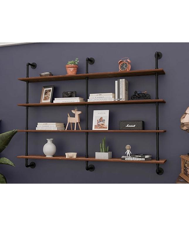 Floating Shelves for Wall Bookshelf Industrial Pipe Shelving Shelves 60 Inch Natural Wood Planks Rustic Wall Shelves Hanging Bookshelves Farmhouse Kitchen Shelving