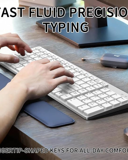 JKSML Wireless Keyboard with 102 Keys, Bluetooth and 2.4 GHz Wireless, Low Profile, Number Pad, Fluid Quiet Typing, 12 Programmable Keys, USB C Rechargeable, for Phone, Tablet, PC, Laptop, TV - White