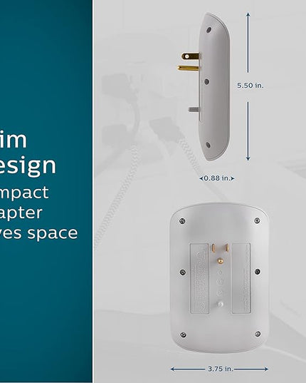 Philips 6-Outlet Extender Surge Protector, 900 Joules, 3-Prong, Space Saving Design, Protection Indicator LED Light, 2 Pack, Grey, SPP3466GR/37
