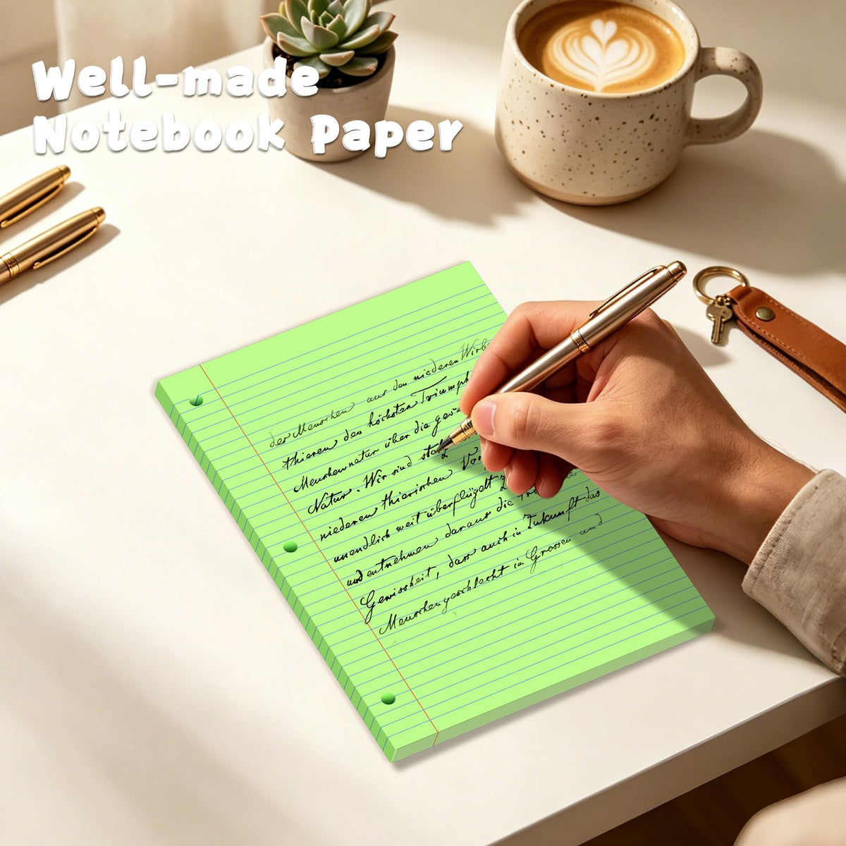120 Sheets Green 8x10.5 Inch Loose Leaf Paper, College Ruled Filler Paper, 3 Hole Punched Notebook Paper for 3 Ring Binder, Premium Notebooks Paper for Students & Teachers, Office & School Supplies