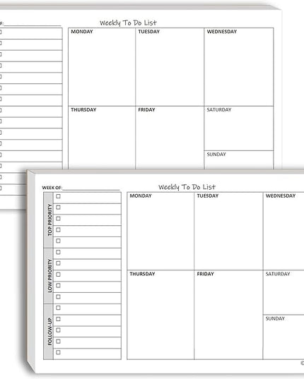 Weekly TO DO List Notepads (2 Pack, 50 Pages Each) Task Pad Planner w/Daily Checklist, Priority ToDo & Note Sections. Desk Notebook Pad to Organize Office. 8.5 X 5.5, A5 Sheets. Made in the USA.