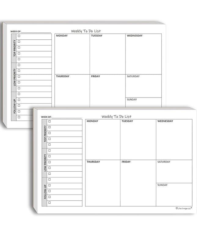 Weekly TO DO List Notepads (2 Pack, 50 Pages Each) Task Pad Planner w/Daily Checklist, Priority ToDo & Note Sections. Desk Notebook Pad to Organize Office. 8.5 X 5.5, A5 Sheets. Made in the USA.