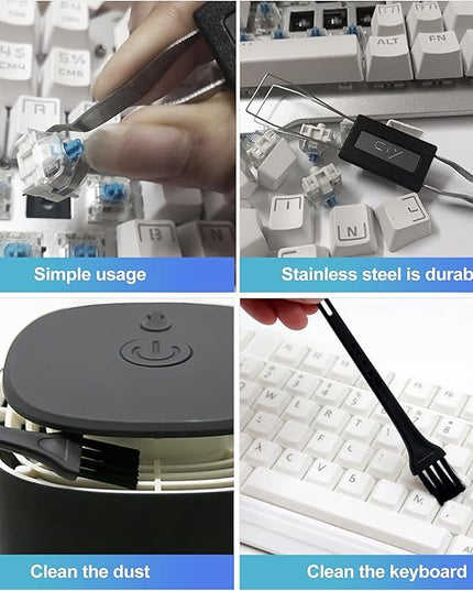 CoguZed 3-Piece Keycap & Switch Puller Set – Durable Anti-Rust Stainless Steel Accessory with Precision-Grip Ends & Cleaning Brush (Ideal for Keyboard DIY, Maintenance & Enthusiasts)