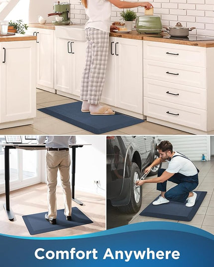 Ophanie Kitchen Mats for Floor, 3/4 inch Thick, 17x24 Anti Fatigue Cushioned Mat, Kitchen Rugs, Waterproof, Comfort Ergonomic Standing Mat for Office, Home, Sink, Blue Non-Slip Ridged Bottom