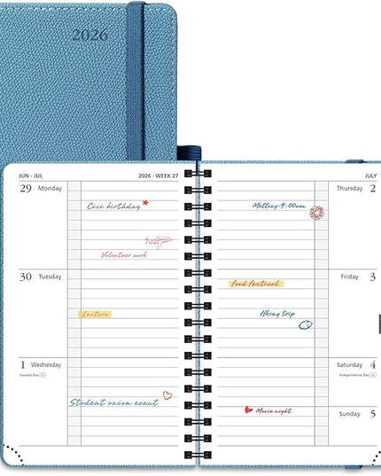 POPRUN 2026 Pocket Planner, (Small Size-4'' x 6.25'') - Daily Weekly and Monthly Calendar Agenda 2026 Appointment Book with Monthly Tabs, Spiral Soft Cover, Inner Pocket, 100 GSM - Aquamarine