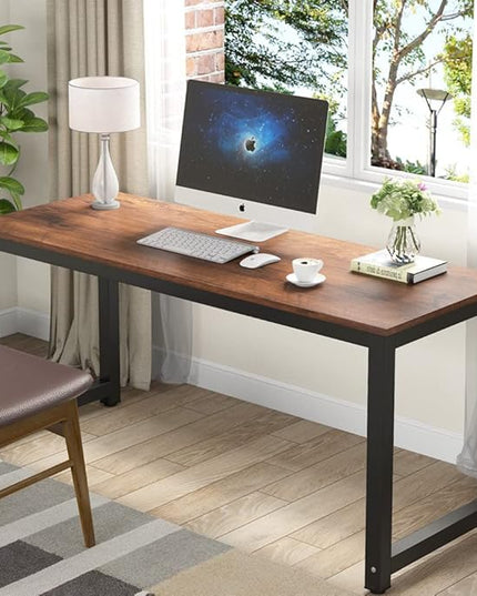 Tribesigns Computer Desk, 63 inch Large Office Desk Computer Table Study Writing Desk Workstation for Home Office, Rustic Brown