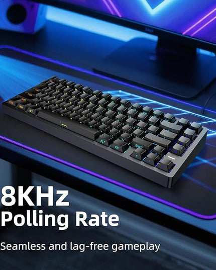 Mars75 Wired Magnetic Switch Keyboard, 75% Layout,0.001MM RT Accuracy, 8KHZ Polling Rate/Latency As 0.125MS/256KHZ Single Key Scan Rate/ARGB，Hot Swappable Gaming Keyboard(Black)
