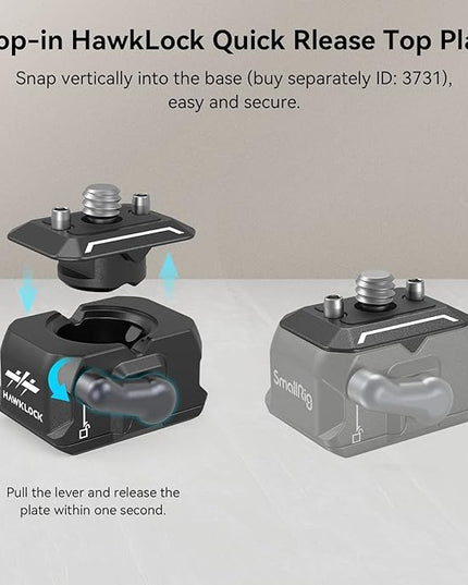 SmallRig Quick Release Plate with 1/4" Screw, HawkLock Quick Release Top Plate for Stabilizer, Action Camera, Monitor, LED Light, QR Top Plate for SmallRig HawkLock Quick Release System - 3730C