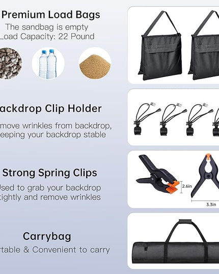 BEIYANG 8.5 x 10 FT Photo Backdrop Stand Kit, Adjustable Background Holder Support System Kit with Carrying Bag, for Photography Video Stutio, Parties Decoration, Advertising Display