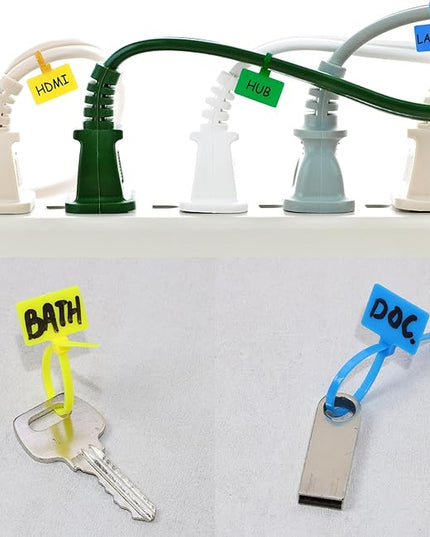 Mini Skater Nylon Cable Zip Ties Tags 4" Tiny Self-Locking Write-On Identify Cord Tabs Cable Label Marker Ties for Office Home Identification and Organization, 50 Pack (Multicolor)