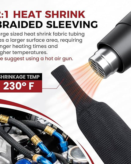 Braided Sleeving 2:1 Shrinkable Fabric Heat Shrink Tubing- Abrasion Protection Flexibility Wiring Harness Cable Sheath (1/2" ID, 30ft)