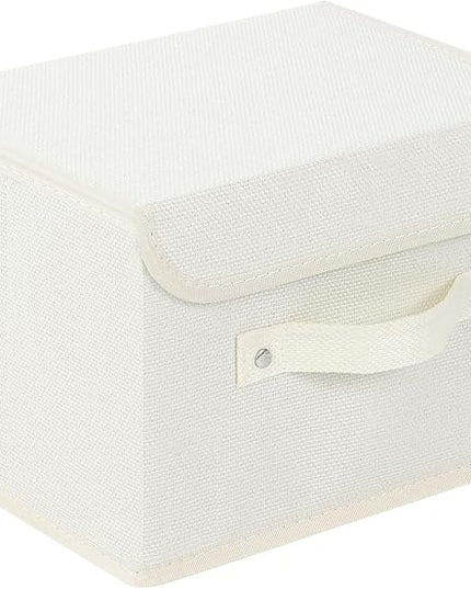 Storage Boxes, Collapsible Storage Bins with Lids, Cotton and linen cloth Storage Baskets with Handle, for Books, Closet, Bedroom, Home, 10.2x7.9x6.7 in, Beige
