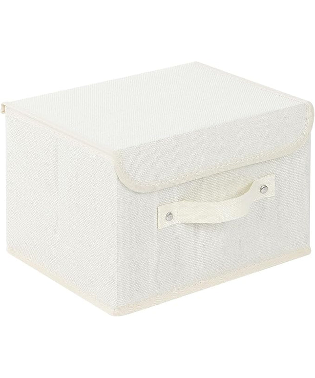 Storage Boxes, Collapsible Storage Bins with Lids, Cotton and linen cloth Storage Baskets with Handle, for Books, Closet, Bedroom, Home, 10.2x7.9x6.7 in, Beige