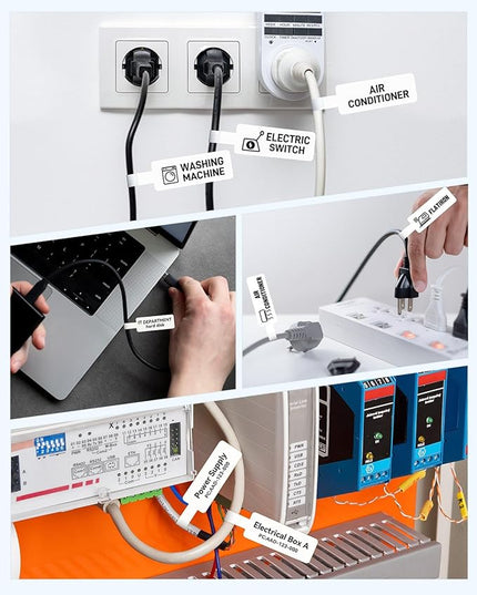 Phomemo Thermal Cable Labels M110-300 Pcs Wire Labels 1" x 1.5" + 1.6" T (25x38+40mm) for Phomemo M110/M100/M220/M260/M250/M221 Label Maker, for Management, Cord Tags for Electronics, Black on White