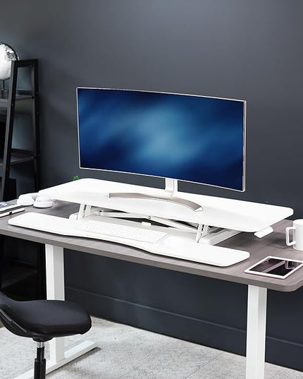 VIVO 48 inch Desk Converter, K Series, Height Adjustable Sit to Stand Riser, Dual Monitor and Laptop Workstation with Wide Keyboard Tray, White, DESK-V048KW