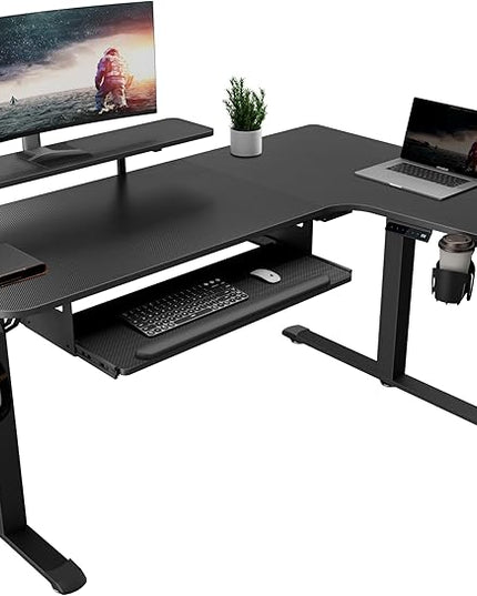 EUREKA ERGONOMIC Standing Desk (61"x43")- L Shaped Desk with Keyboard Tray Adjustable Height Sit Stand Computer Desk Corner Gaming Ergo Desk w Memory Presets, Monitor Stand, LED/USB/Dual Motor, Right