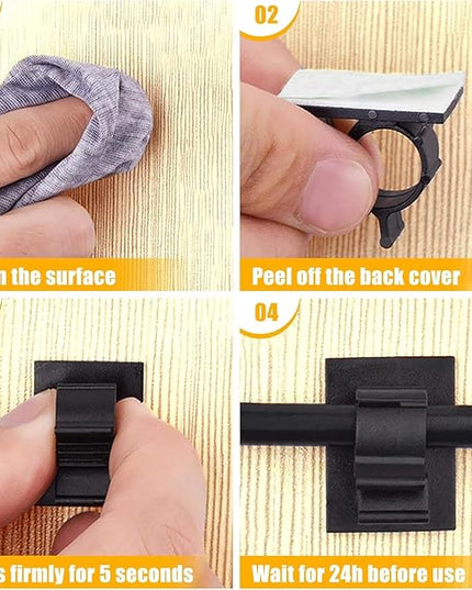 Viaky 30 Black Adjustable Cable Clips, Reusable Buckle Self-Adhesive Wiring Fixing Nylon Bracket Wire Management Suitable for 0.3 Inch Diameter(8mm) Cable