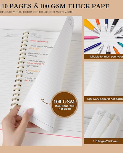 Spiral Notebook Journal 8.5” x 11”, A4 Large Pink Notebooks for Women Men, College Ruled Lined Journal, 100 GSM Paper, Plastic Hardcover Spiral Bound Journals for Work School Note Taking Business