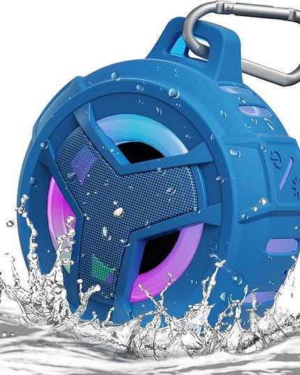 EBODA Shower Bluetooth Waterproof Speaker, IPX7 Floating Portable Wireless Small Speakers with Light, 24H Playtime for Beach, Pool, Kayak Accessories, Gifts for Men and women -Coral Blue