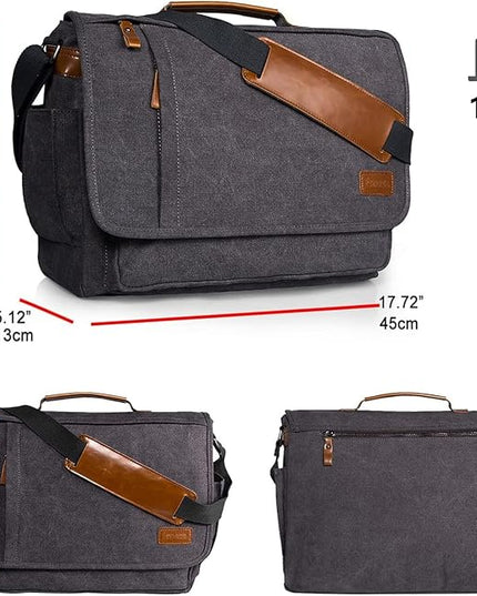 ESTARER Computer Messenger bag Water-resistant Canvas Shoulder Bag 15.6 Inch Laptop for Travel Work, Grey